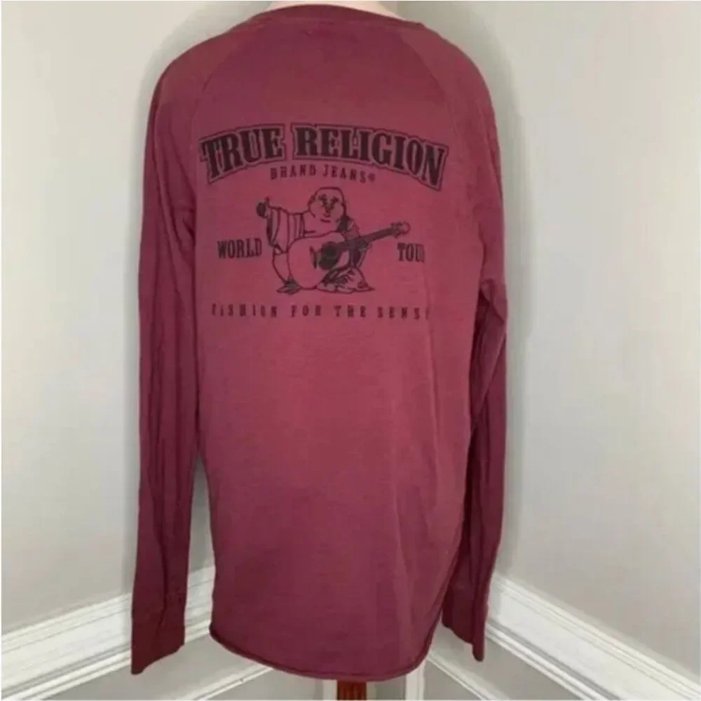 True Religion Men's Vintage Buddha Classic Flocked Horseshoe Slub Henley Size XL